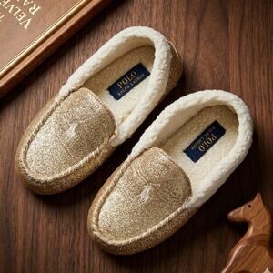 Polo Ralph Lauren Gold Glitter Moccasin Slippers Youth Size 5 / Women's 6.5